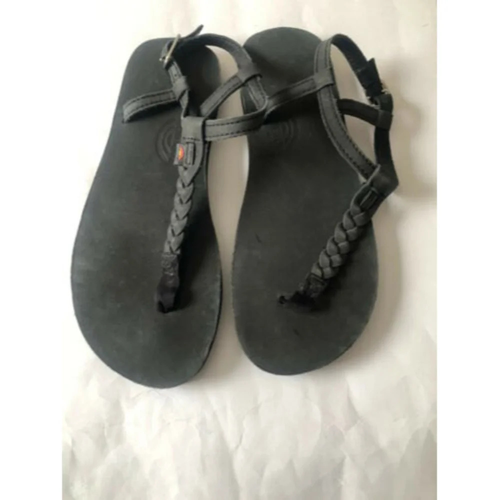 RAINBOW KIDS T-STREET LEATHER THONG SANDALS SIZE 4/5 BLACK